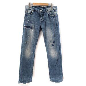 Armani Exchange Jeans Straight Leg Blue Denim Destroyed Ripped Raw Hem Cotton